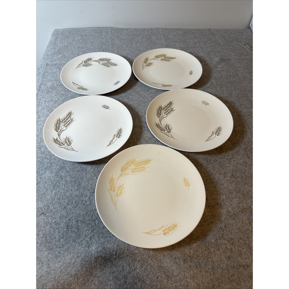 Set of 5 Vintage Apollo ware Melamine Melmac Wheat Pattern 10" Plates MCM
